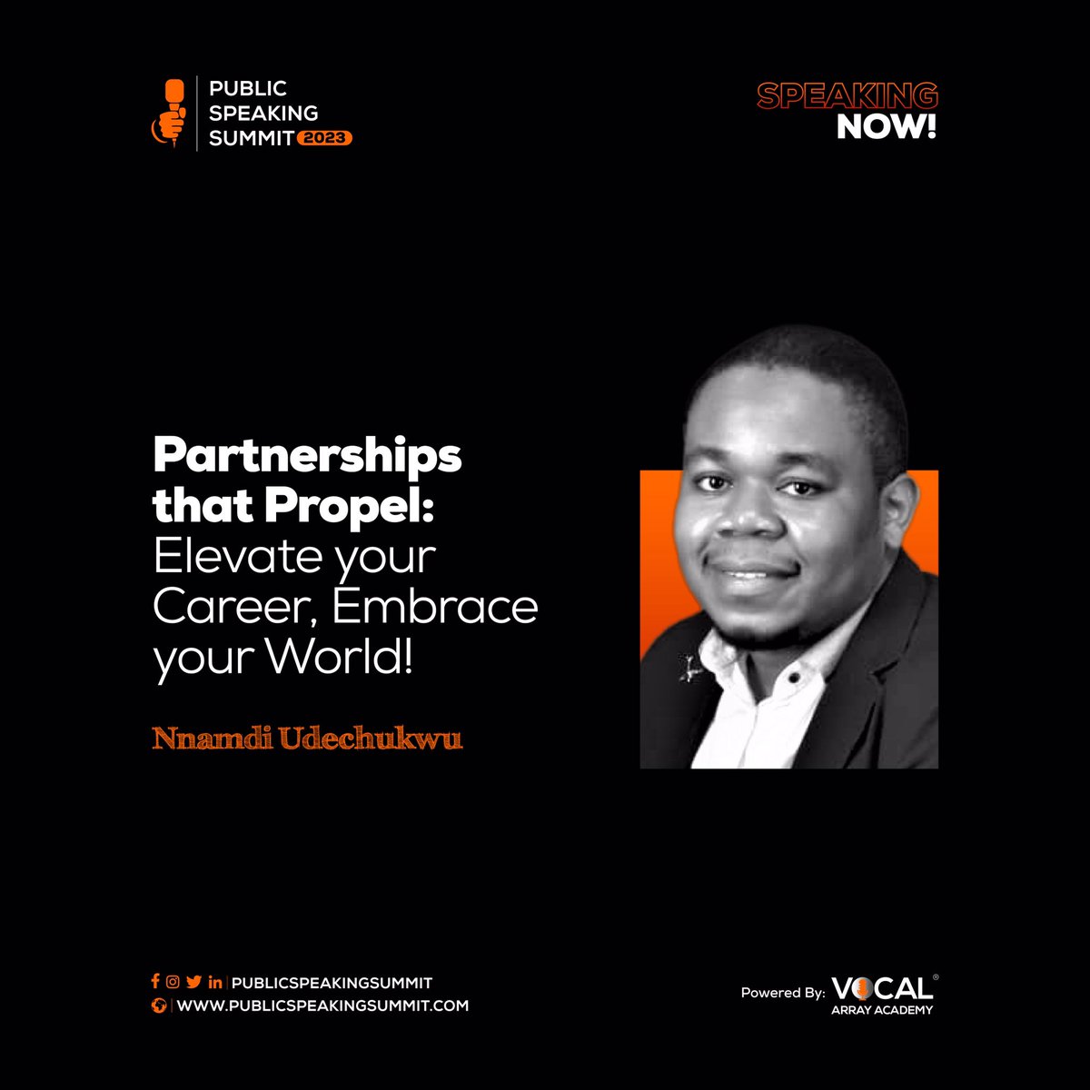 PublicSummit's tweet photo. Nnamdi Udechukwu speaks on “Partnerships that propels”

He emphasized on the point that the right relationships and networks plays a vital role in your journey of becoming.

#PSS2023 #publicspeakingsummit #vocalarrayacademy #Themasterpiece #learn #master #deliver #July https://t.co/hxbSHN5FUG