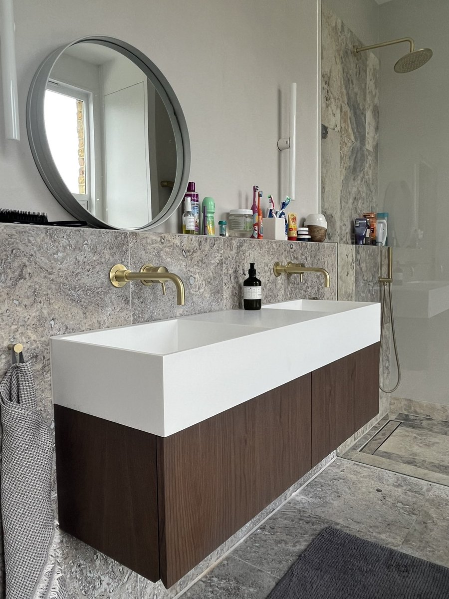 MakerTweets's tweet image. Bespoke bathroom furniture in walnut.