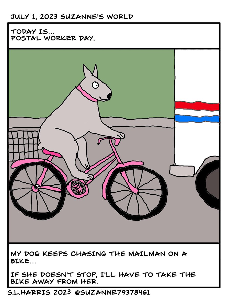 Suzanne79378461's tweet photo. #PostalWorkerDay #Bicycle #Dog #Mailman https://t.co/vcsIRv3SvK