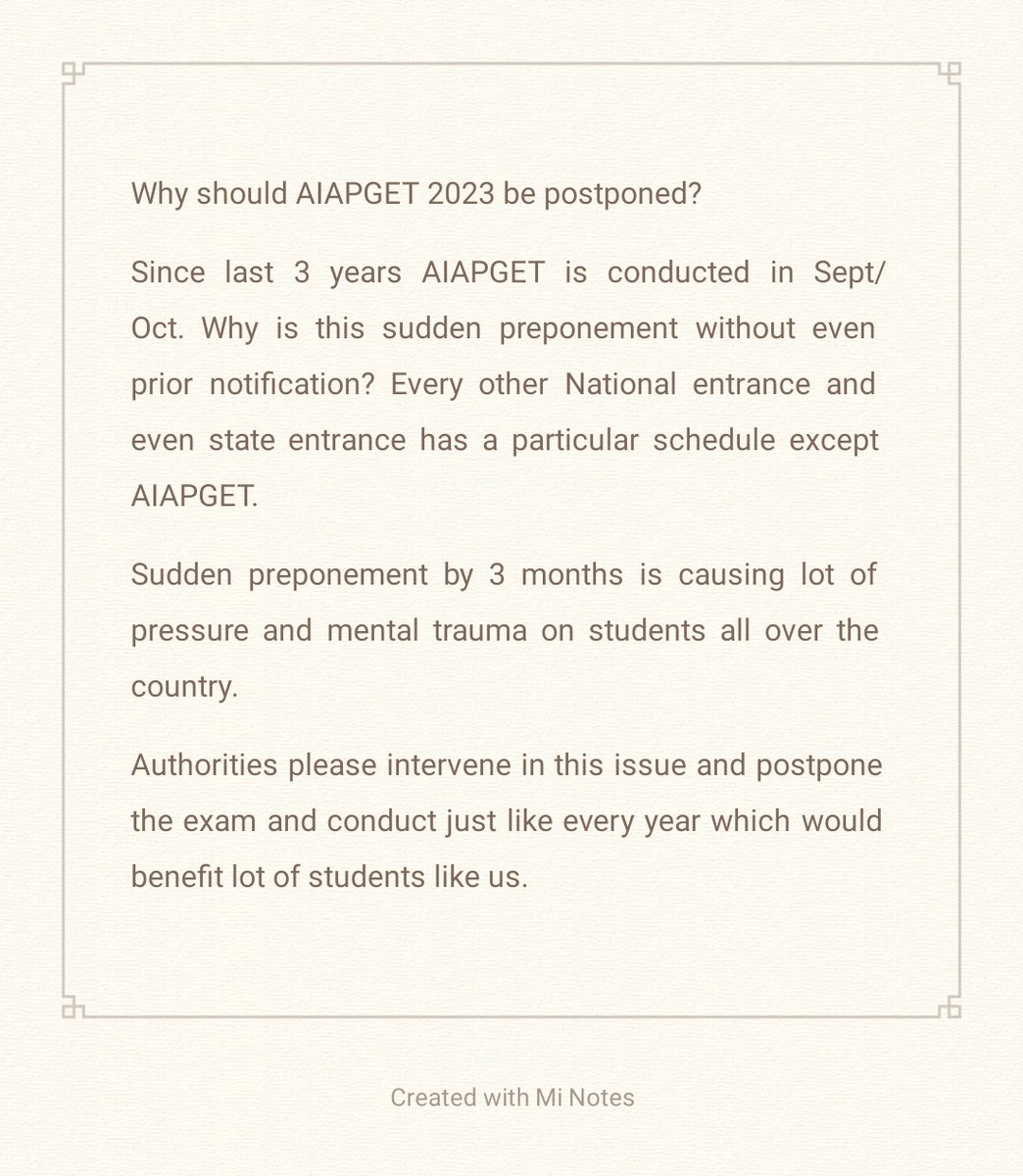 Dranilr99's tweet photo. @sarbanandsonwal @moayush Dear sir, why sudden preponement of AIAPGET 2023 exam by 3months, which is causing lot of mental trauma on students. Kindly conduct is as per schedule just like every year in SEPT/OCT.#Postponing @dpradhan @moayush @DG_NTA https://t.co/c7cHkcKsiU