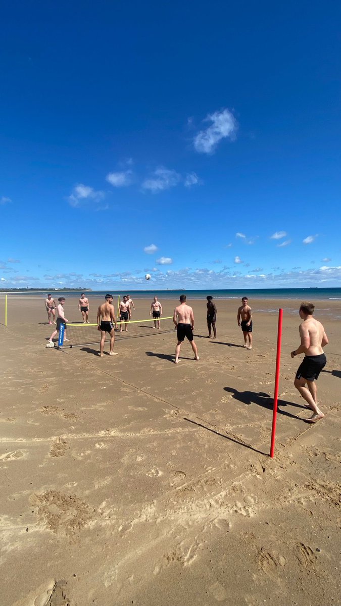 CABoldon's tweet photo. Good beach session today for the lads. Worked hard and a laugh which is the main thing. 

☀️🏖️ 

⚫️⚪️ #upthevilla #beachsession #preseason https://t.co/b1ehsootWQ