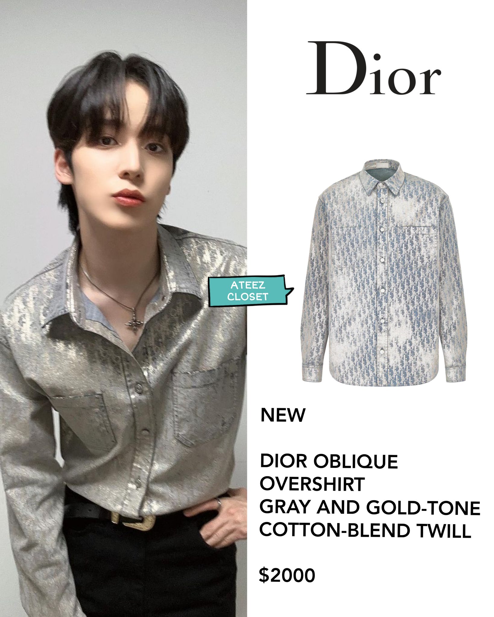 Dior Oblique Overshirt Gray and Gold-Tone Cotton-Blend Twill