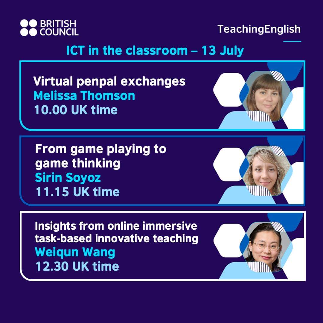 Three international ELT experts talk about how teachers can integrate #Technology into the classroom. 
🗓 13 July from 10am Uk time onwards.
👉Register here: teachingenglish.org.uk/news-and-event…
#TeachingEnglish #ICT