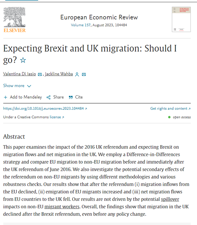 Jackie Wahba (@jackiewahba) on Twitter photo Happy to share my new paper with <a href="/vale_diiasio/">Valentina Di Iasio</a> on the impact of the Brexit referendum vote on UK migration, forthcoming at EER. <a href="/QuantMig/">QuantMig H2020 Project</a> <a href="/CPCpopulation/">CPC</a>.
link: tinyurl.com/4r5zed4b Happy to share my new paper with <a href="/vale_diiasio/">Valentina Di Iasio</a> on the impact of the Brexit referendum vote on UK migration, forthcoming at EER. <a href="/QuantMig/">QuantMig H2020 Project</a> <a href="/CPCpopulation/">CPC</a>.
link: tinyurl.com/4r5zed4b