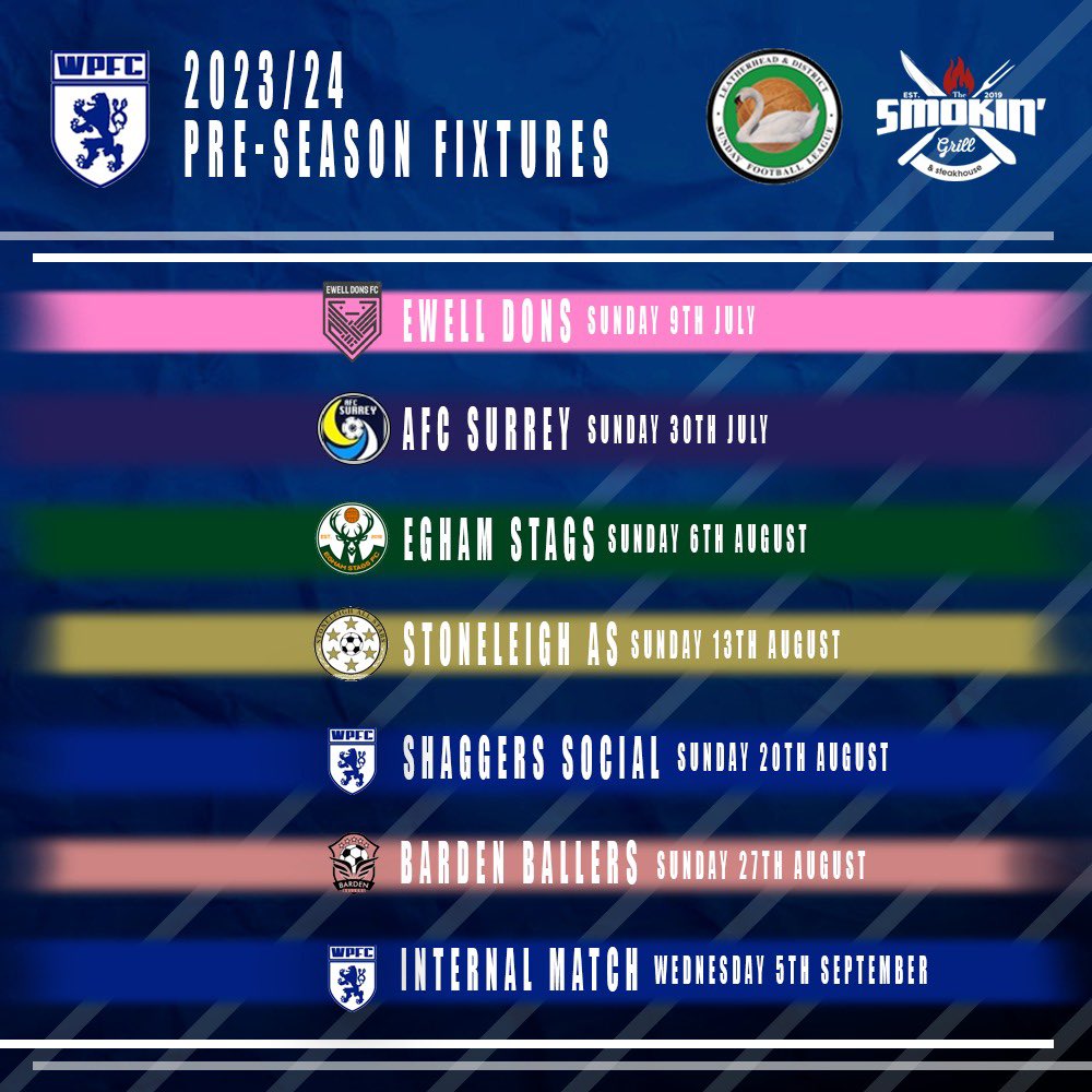 Our 2023/24 pre-season schedule🫱🏻‍🫲🏼…

Sponsor: Smokin’ Grill &amp; Steakhouse 
#upthepark