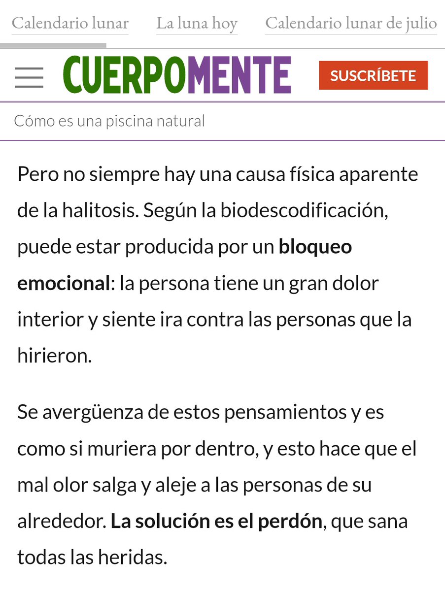 Otra de <a href="/Cuerpomente/">Cuerpomente</a>: citar con todo desparpajo la Biodescodificación como si fuera algo válido... cuando es una pseudoterapia sin evidencia científica. ¡Y de las más peligrosas! Recomiendo leer: maldita.es/malditaciencia… vía <a href="/maldita_ciencia/">MALDITA CIENCIA</a> <a href="/maldita/">Maldita.es</a> 
#StopPseudociencias #sectas
