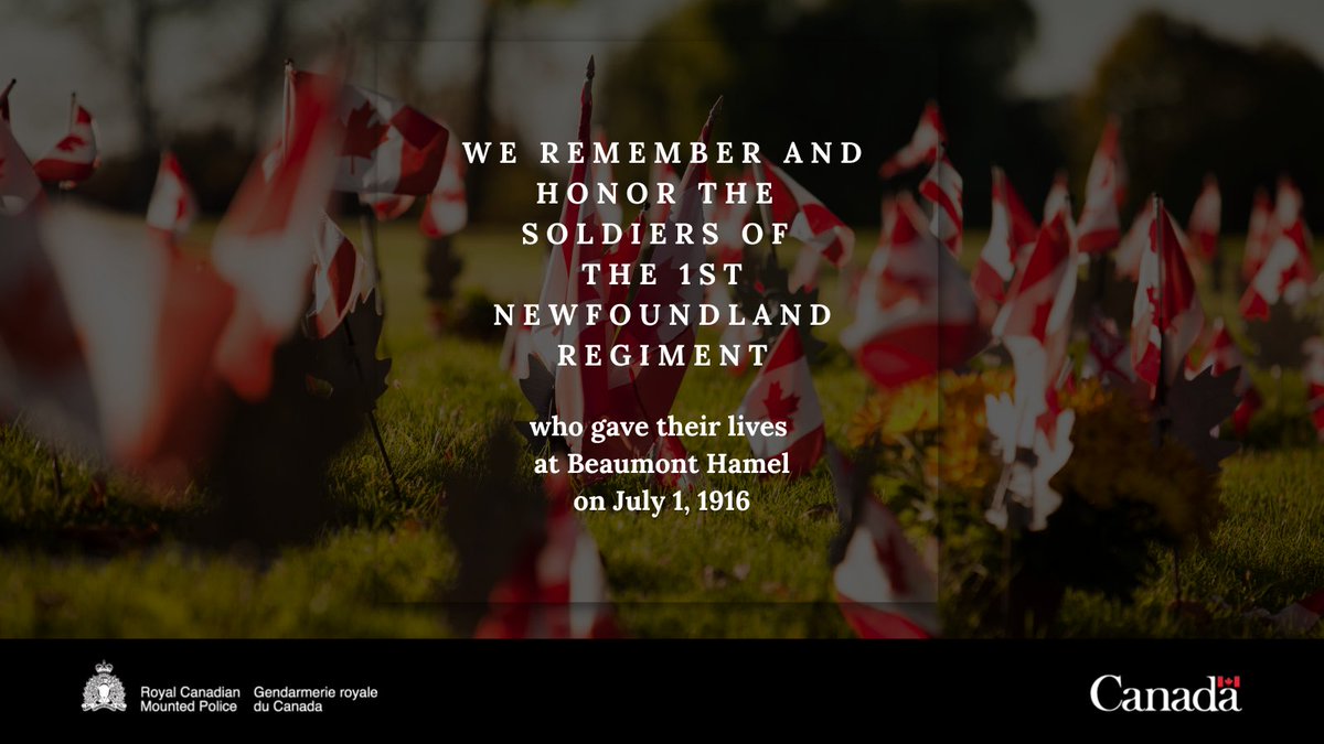 On July 1, Memorial Day in Newfoundland and Labrador, we honour the soldiers of the 1st Newfoundland Regiment who gave their lives in 1916 at Beaumont Hamel. May their sacrifice and bravery never be forgotten. #CanadaDay #WeRememberThem