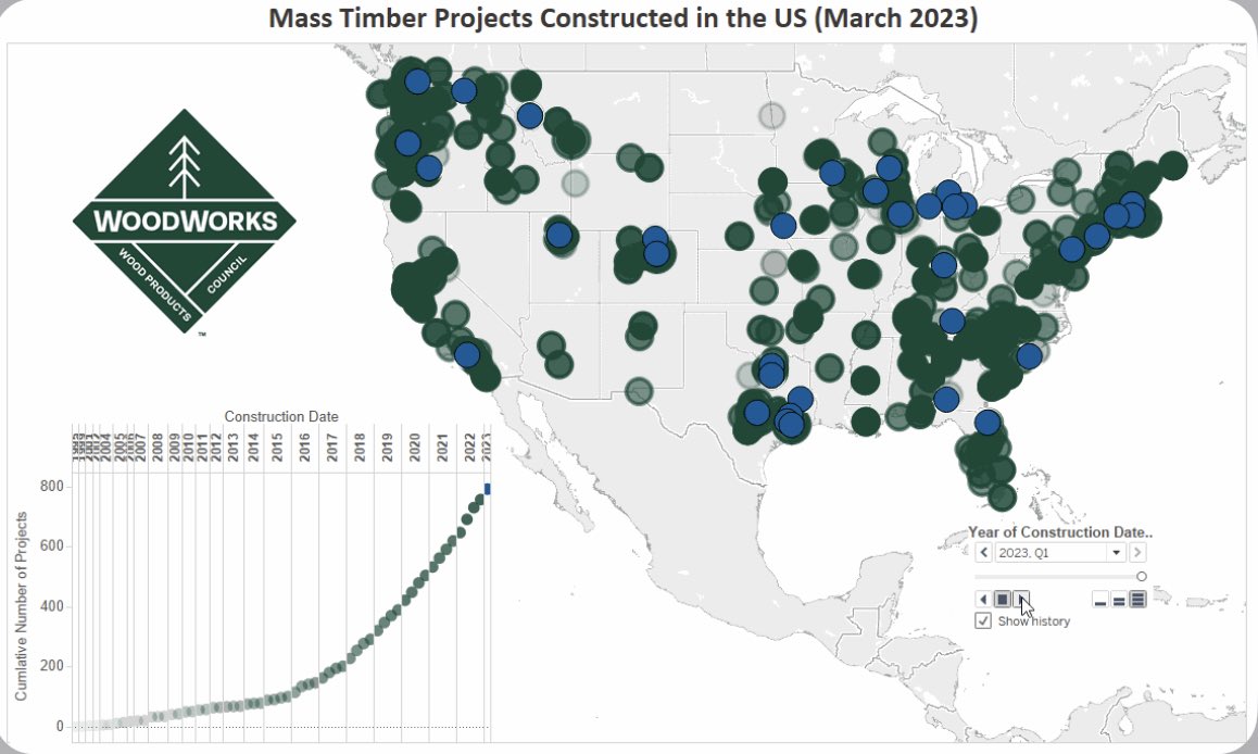 @TimGokhman @BobbyOnMKEcom Quite literally! 🌲🙌🏼🌲 @WoodWorksUS  is now showing In the U.S., that 1,753 multi-family, commercial, or institutional Mass Timber projects were in progress or built as of March 2023. 

Imagine what will happen in another 10 years!?!

Source  >>  woodworks.org/resources/mapp…