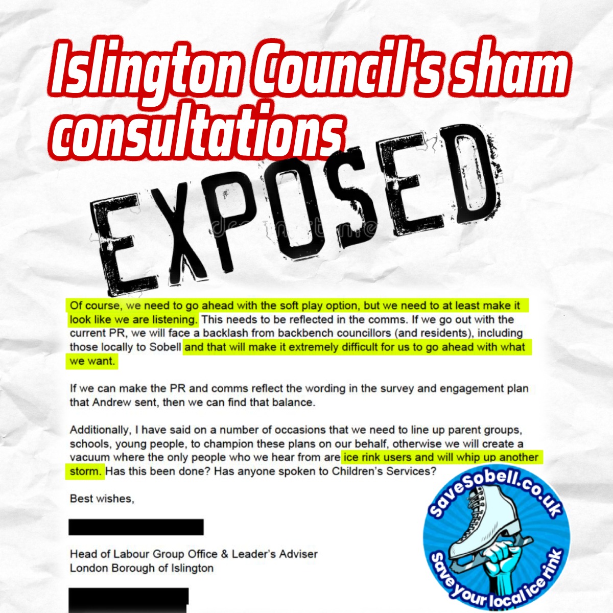 Islington Labour Councilors are a bunch of crooks. Either really amateur/dumb or not even attempting to hide how these public consultations are a sham...

#savesobellicerink
#savesobell
#saveouricerink