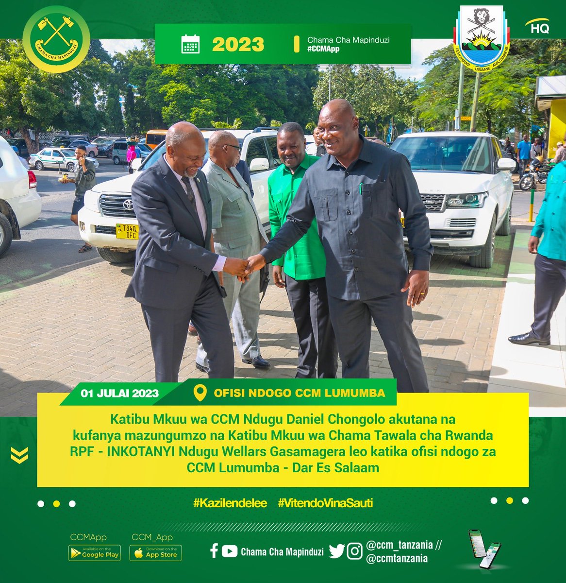 ccm_tanzania's tweet photo. Mazungumzo hayo yaliyofanyika tarehe 01.07.2023 katika Ofisi Ndogo za Makao Makuu ya CCM Lumumba – Dar Es Salaam.

#CCMApp 
#RPFRWANDA 
#Kaziinaendelea https://t.co/5KhxYo4LIE