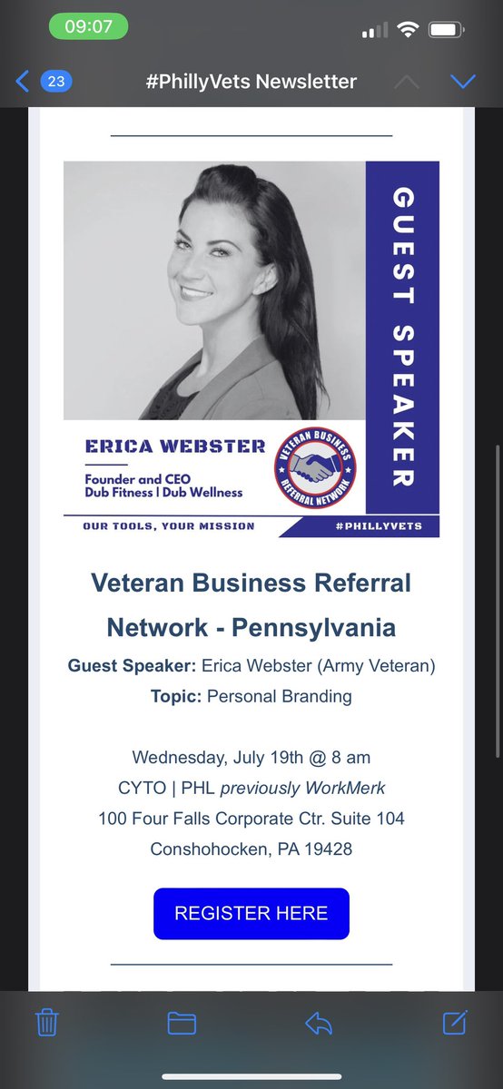 Erica Liermann (webster) (@ericadubfitness) on Twitter photo Excited to be invited to speak in front of this group again! 🇺🇸🗣️
Registration and more information here-
eventbrite.com/e/veteran-busi…
<a href="/PhillyVeterans/">Greater Philadelphia Veterans Network (GPVN)</a> #phillyvets Excited to be invited to speak in front of this group again! 🇺🇸🗣️
Registration and more information here-
eventbrite.com/e/veteran-busi…
<a href="/PhillyVeterans/">Greater Philadelphia Veterans Network (GPVN)</a> #phillyvets