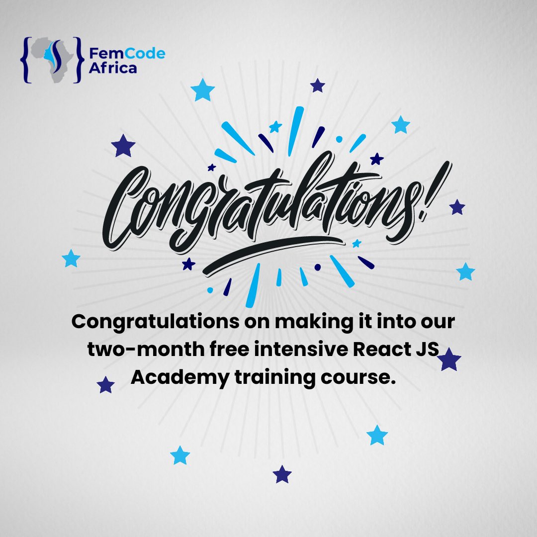 Vicky J Kiprotich (@vickycodegirl) on Twitter photo Am so grateful and super excited to be among the few selected by <a href="/FemcodeA/">FemCode Africa</a> .Cheers to 2 months of training,learning and networking with ladies in Tech.
<a href="/FemcodeA/">FemCode Africa</a>
#femcodea #fcareacttraining Am so grateful and super excited to be among the few selected by <a href="/FemcodeA/">FemCode Africa</a> .Cheers to 2 months of training,learning and networking with ladies in Tech.
<a href="/FemcodeA/">FemCode Africa</a>
#femcodea #fcareacttraining
