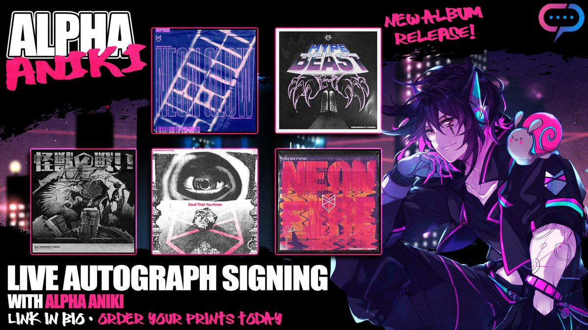 StreamilyLive's tweet photo. Alpha Aniki @AlphaAniki is signing! But don't tell Jonah Scott @ImMrTransistor! Live stream autograph signing on July 7th with exclusive new album covers!
Order covers today at https://t.co/n8pE1Cn8gP
#AlphaAniki #NeonFire #DevilThatYouKnow #KAIJUFIGHT #NeonGlow #HyoeBeast https://t.co/zeE7noNNSJ
