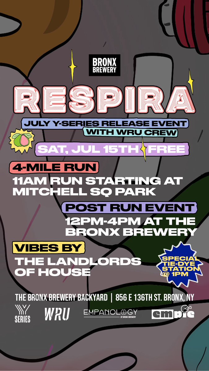 year 10 kick off at <a href="/TheBronxBrewery/">The Bronx Brewery</a> 

meet us at Mitchell Sq Park at 11am for the run or at the Brewery at NOON

exclusive tee + tie dye station at 1p

see ya there 

#justone