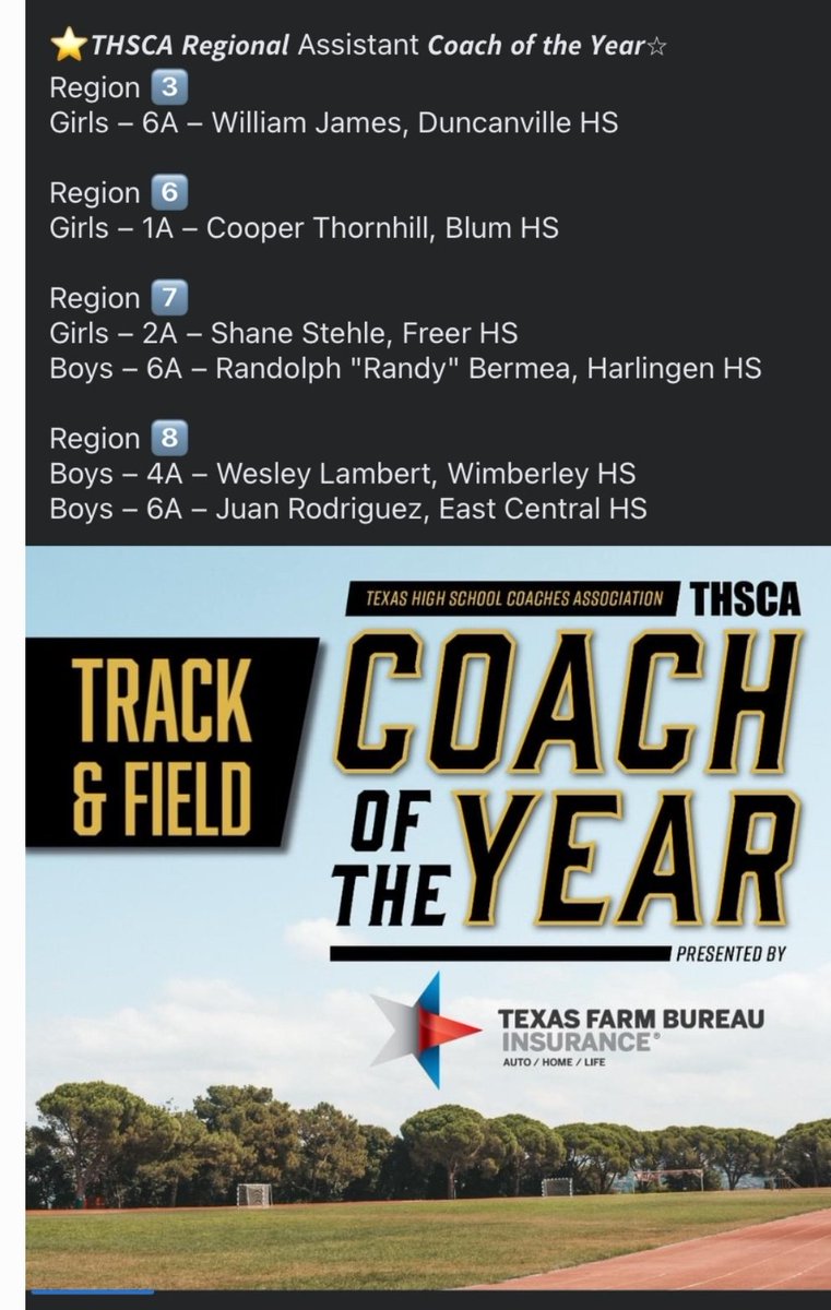 Coach Hubb (@joehubb74) on Twitter photo Congratulations to Coach Juan Rodriguez for being named Region 8 Boys 6A THSCA Track and Field Assistant Coach of the Year! <a href="/_ECFootball/">EC Hornet Football</a> <a href="/ECISDtweets/">East Central ISD</a> <a href="/booster_ec/">EC ATHLETIC BOOSTER CLUB</a> <a href="/ArriolaSuzette/">Suzette Arriola</a> <a href="/maggiwelham/">Coach Welham</a> <a href="/CoachRodz/">Juan Rodriguez</a> <a href="/ECHShornets/">ECHS</a> <a href="/MsBKlifelearner/">Ms. BK</a> Congratulations to Coach Juan Rodriguez for being named Region 8 Boys 6A THSCA Track and Field Assistant Coach of the Year! <a href="/_ECFootball/">EC Hornet Football</a> <a href="/ECISDtweets/">East Central ISD</a> <a href="/booster_ec/">EC ATHLETIC BOOSTER CLUB</a> <a href="/ArriolaSuzette/">Suzette Arriola</a> <a href="/maggiwelham/">Coach Welham</a> <a href="/CoachRodz/">Juan Rodriguez</a> <a href="/ECHShornets/">ECHS</a> <a href="/MsBKlifelearner/">Ms. BK</a>