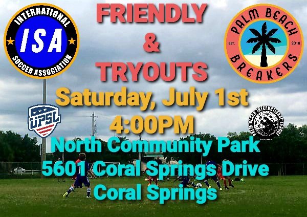 Palm Beach Breakers Association Football Club (@thebreakersafc) on Twitter photo GO HARD...
Come try-out for opportunity to play at highest competitive levels around.
@InterSoccerAsso v. <a href="/TheBreakersAFC/">Palm Beach Breakers Association Football Club</a>
@UPSLSoccer v. <a href="/PBILeague/">Palm Beach International League</a>
<a href="/pbpsports/">PB Post Sports</a> <a href="/ESPNWestPalm/">ESPN WEST PALM (106.3 FM)</a> <a href="/Deportes760/">Deportes Radio 760AM</a> <a href="/kkfla737/">Kartik Krishnaiyer</a> <a href="/WpbSoccer/">WPBSoccer</a> <a href="/AuthenticSoccer/">AuthenticSoccer.com</a> <a href="/SoFlo_Soccer/">South Florida SOCCER</a> <a href="/SoFloChampions/">Palm Beaches & Treasure Coast Champions Cup™</a> <a href="/AOWPB/">AO West Palm Beach</a> <a href="/AOBocaRatonPB/">AO Boca Raton</a> GO HARD...
Come try-out for opportunity to play at highest competitive levels around.
@InterSoccerAsso v. <a href="/TheBreakersAFC/">Palm Beach Breakers Association Football Club</a>
@UPSLSoccer v. <a href="/PBILeague/">Palm Beach International League</a>
<a href="/pbpsports/">PB Post Sports</a> <a href="/ESPNWestPalm/">ESPN WEST PALM (106.3 FM)</a> <a href="/Deportes760/">Deportes Radio 760AM</a> <a href="/kkfla737/">Kartik Krishnaiyer</a> <a href="/WpbSoccer/">WPBSoccer</a> <a href="/AuthenticSoccer/">AuthenticSoccer.com</a> <a href="/SoFlo_Soccer/">South Florida SOCCER</a> <a href="/SoFloChampions/">Palm Beaches & Treasure Coast Champions Cup™</a> <a href="/AOWPB/">AO West Palm Beach</a> <a href="/AOBocaRatonPB/">AO Boca Raton</a>