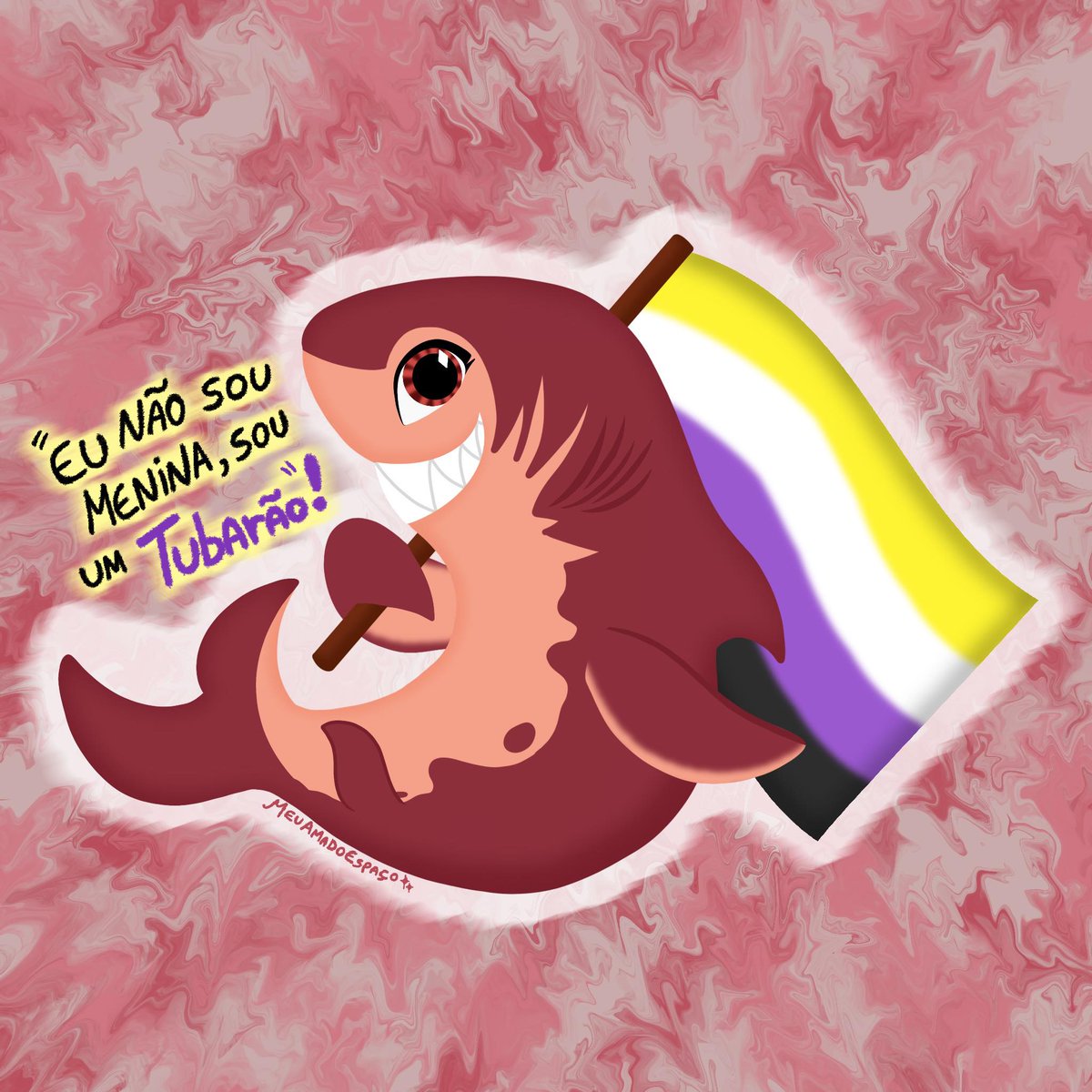 MeuAmadoEspaco's tweet photo. Não sou menina, sou um tubarão!! 
🦈
#nimonafanart #Nimona #💛🤍💜🖤 https://t.co/Xs569GcEnj