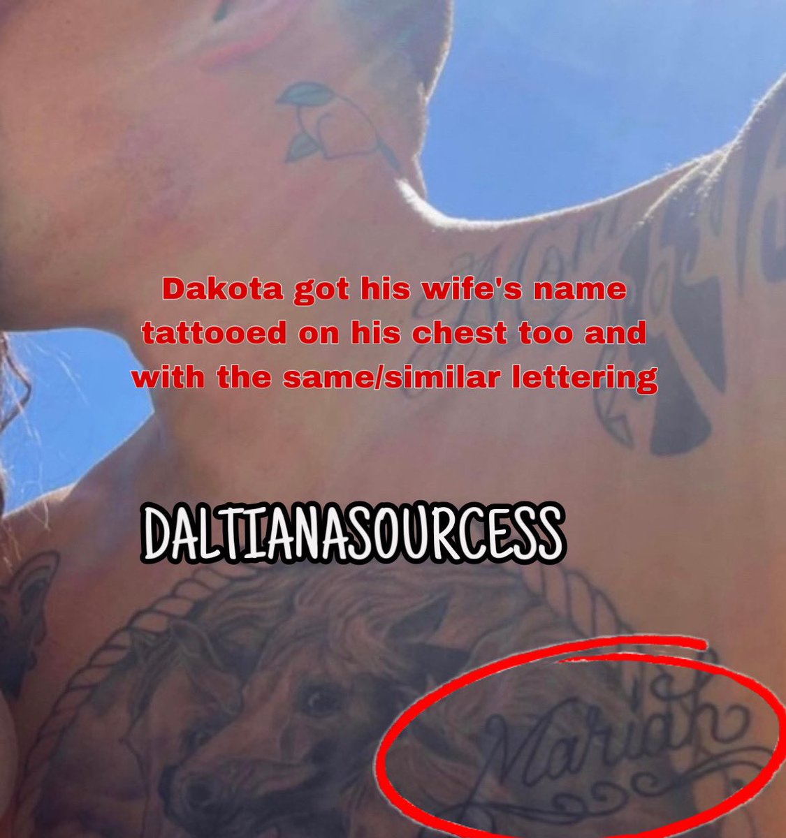 arianasources_'s tweet photo. His brother Dakota has the same tattoo (same lettering) on his chest but with his wife’s name. https://t.co/0xbWnF6EYV