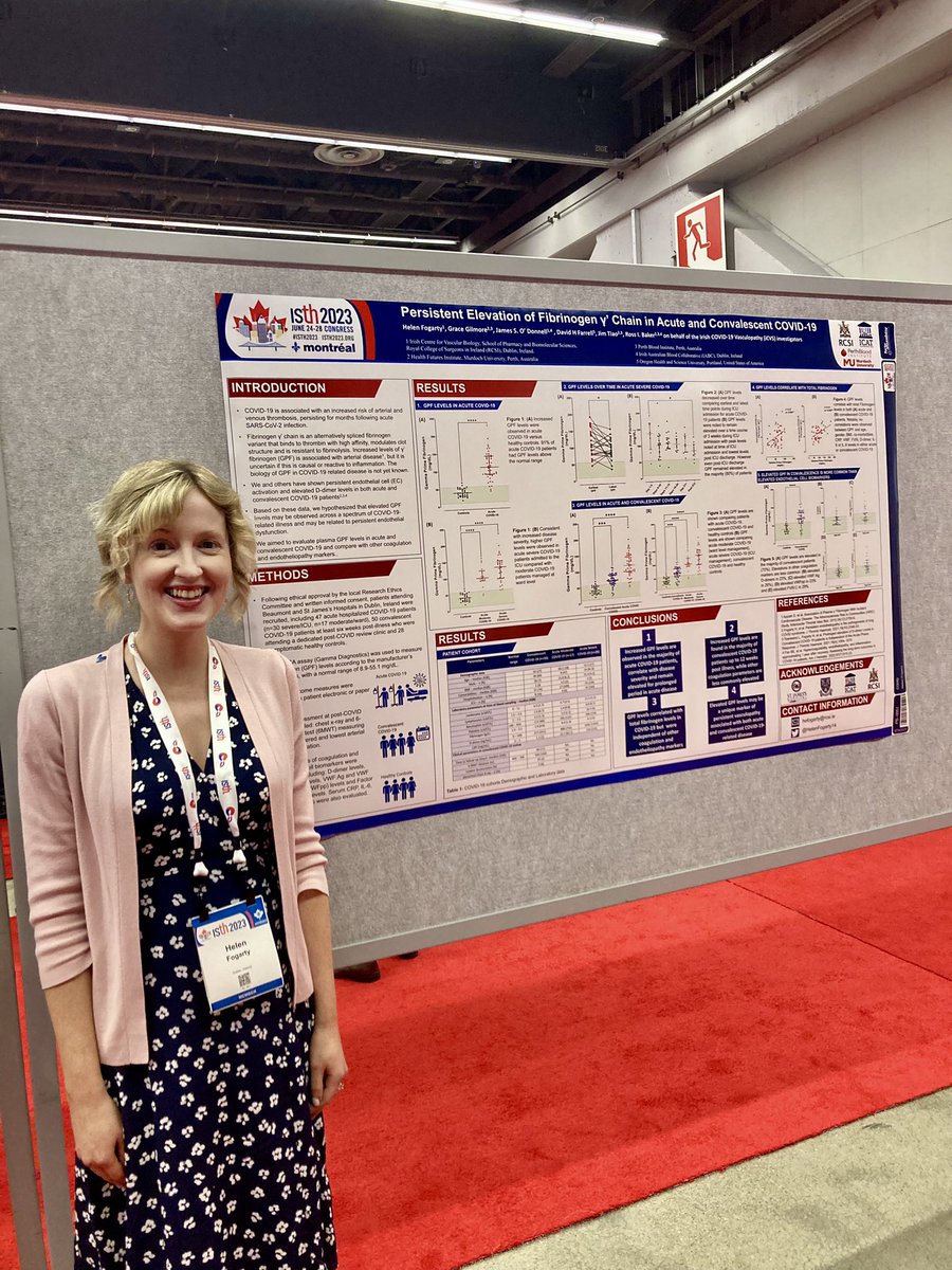 Thrilled to present more of our research on coagulation in #COVID and #LongCovid at #ISTH2023 in Montreal 🇨🇦 Especially honoured to receive the prestigious JTH Editors Award while here 🥳🙏👌 Thanks all @JTHjournal @ICATProgramme @IrishCtrVascBio @RCSIPharmBioMol @ProfJSODonnell