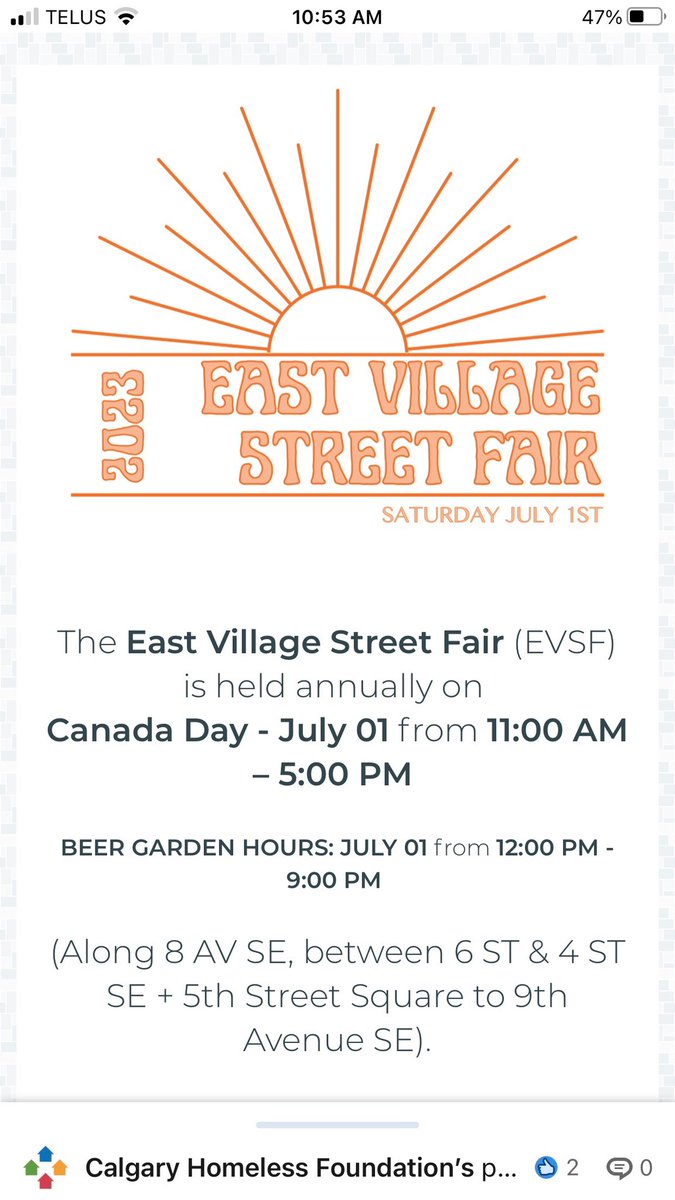 AFCC_yyc's tweet photo. Come out and visit our booth at the East Village Street Fair, this event is held annually on Kanata Day - July 1, 2023 from 11am - 5pm 
Along 8th Ave SE, between 6ST &amp; 4ST SE + 5th St Square - 9th Ave SE
#afcc #calgaryhomelessfoundation #alphahousesociety https://t.co/Vq04gWp0Y9