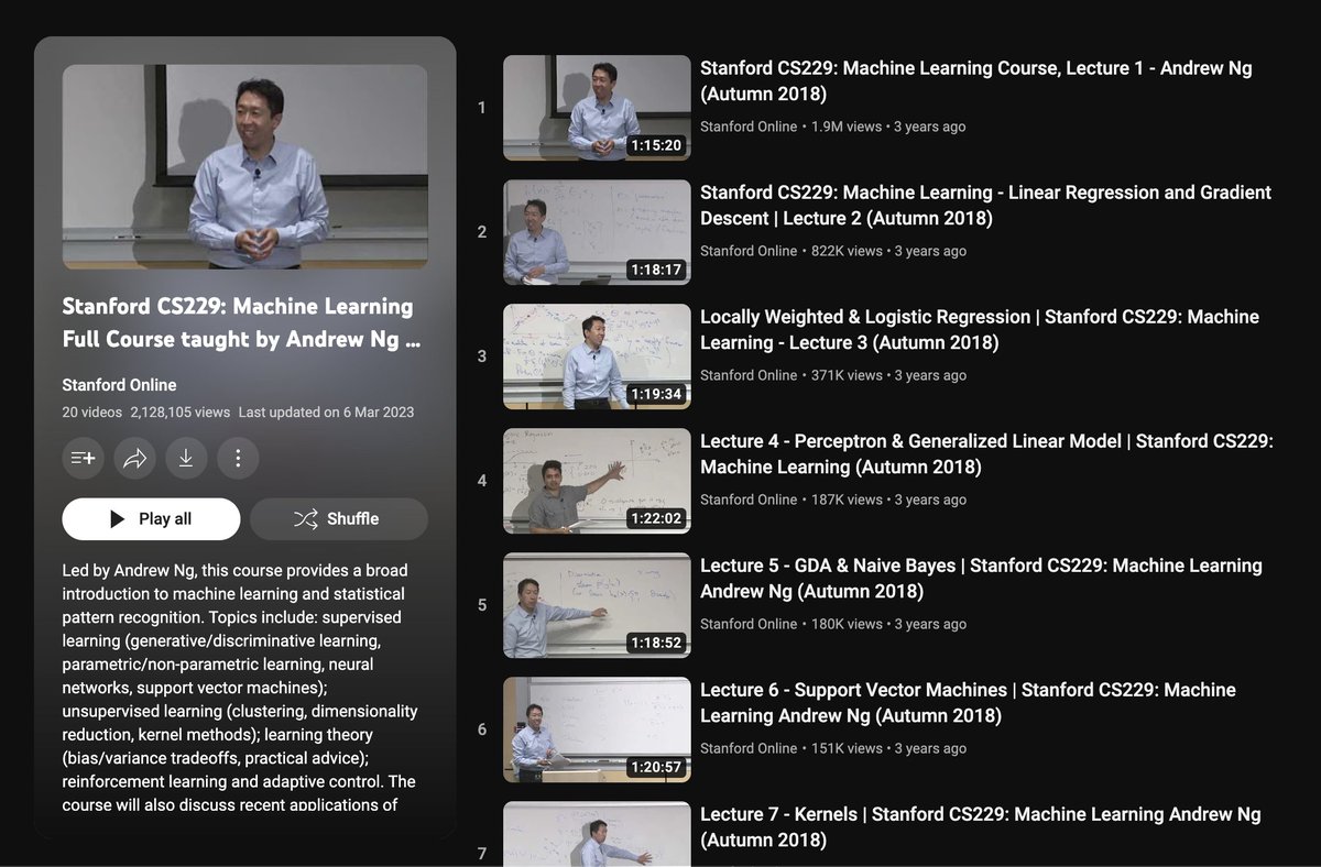 Top class Machine Learning Course for FREE!

Andrew Ng is one of the most brilliant ML teachers. Take his course for 100% FREE

Course link 🧵👇