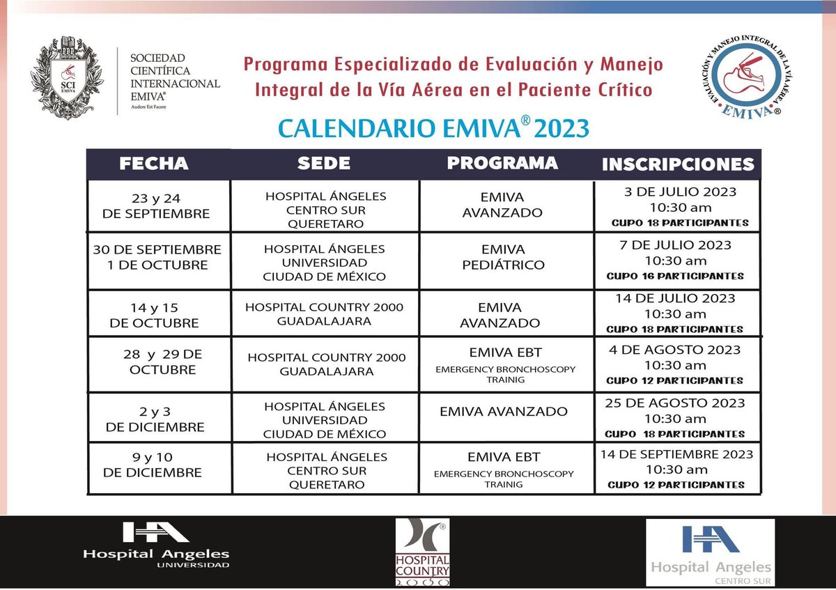 La SCI- EMIVA les comparte el calendario de actividades académicas de todos sus programas del 2023, nos vemos pronto
Informes se proporcionarán vía correo electrónico cursoemiva@outlook.com