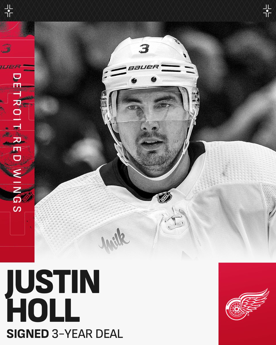NHL's tweet photo. THIS JUST IN 🤭 

Justin Holl's heading to Detroit on a three-year deal!

Watch live coverage of #NHLFreeAgency on @NHLNetwork TODAY from 12p-5p ET and follow along on @NHLdotcom! https://t.co/W0dLUbKQtY