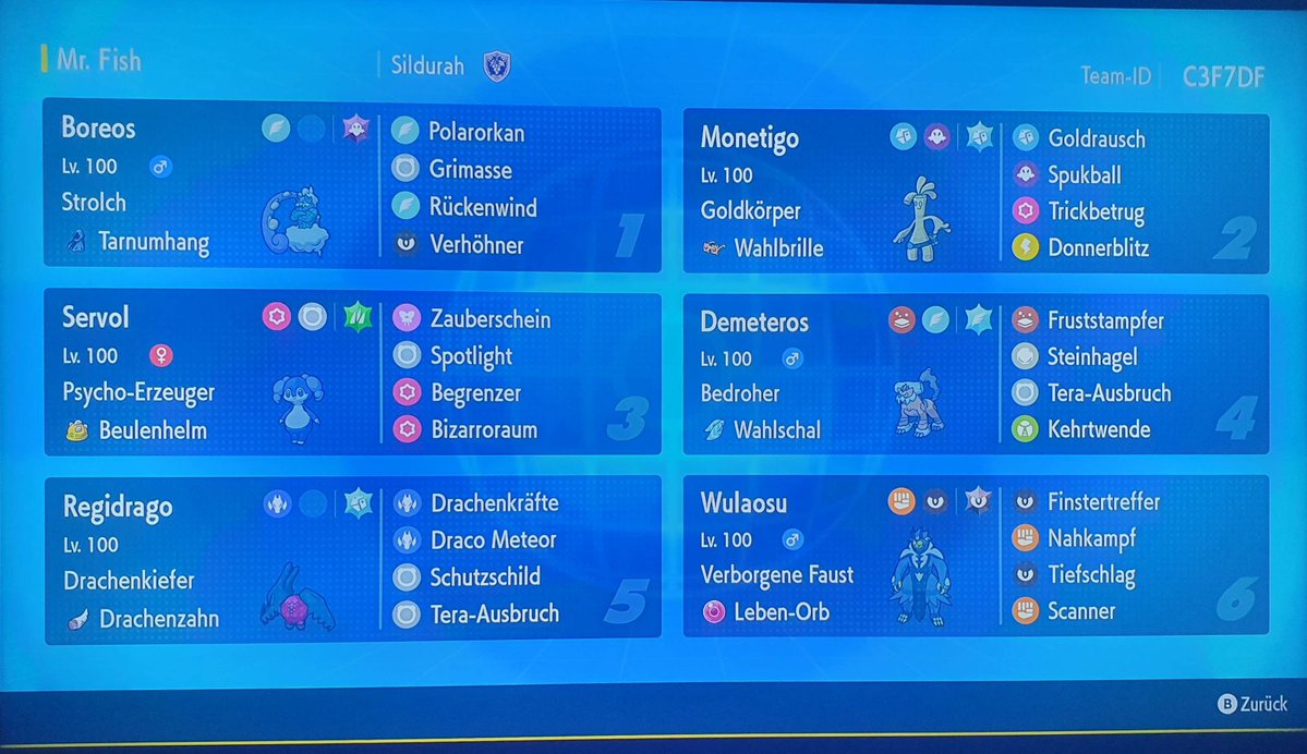 Sildurah's tweet photo. My team  of the six madlads I used to get to Rank 1 in the ingame vgc ladder 
https://t.co/reFRqnOqjx
#PokemonScarletViolet  #Pokemon #VGC  #Pokemonvgc https://t.co/zvUmsCev0n