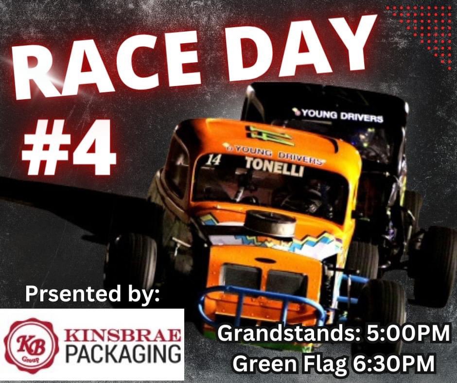 It's RACE DAY for your Young Drivers Canadian Vintage Modifieds. It's night #4 of racing and HAPPY CANADA DAY everyone. Hope you're in for a real treat tonight. Come on out to Flamboro Speedway for a night of great action.

Pits: 4:00PM
Grandstands: 5:00PM
Green Flag 6:30PM