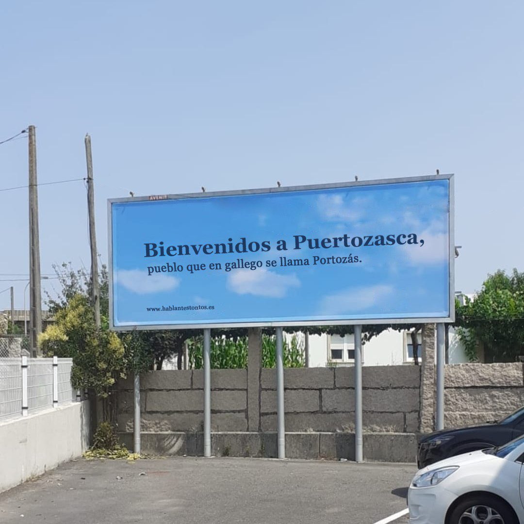 ‼️😵‍💫 Arrepiante o cartel publicitario que acaba de aparecer na rúa Arsenio Iglesias de #Portozás.

Todas as formacións municipais, a excepción de Independentes por Portozás, condenan estas mensaxes de odio en contra a nosa toponimia 🤮
