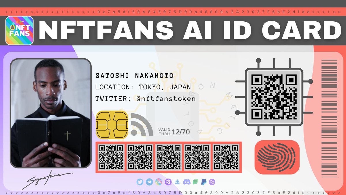 nftfanstoken's tweet image. NFTFANS AI ID CARD
Its time for you to join the Blockchain yourself.
Join $nftfan #AIID 
Get your AI ID
Coming Soon