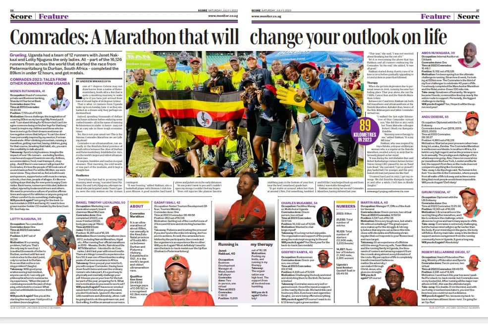 Can you run 89 kms in under 12 hours? These superstars did, with @St_Gadafi posting #Uganda's best time of 6:49:56. Next year's ideas... Huh! 🤔 In today's @Monitor_Sport @DailyMonitor @ComradesRace