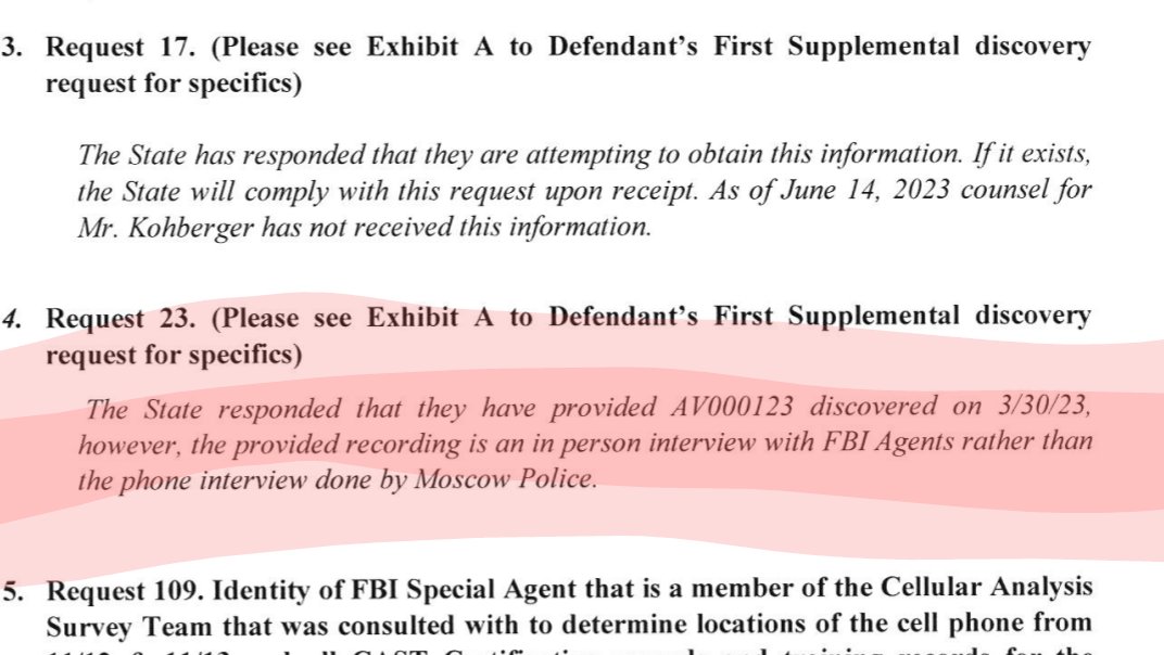 The prosecution handed an audio over to the defense of FBI agents interviewing Bryan. Interview was in person.
Apparently they didn't find it until March 30, 2023

Prosecution did not provide the phone interview done by Officer Payne.

#BryanKohberger