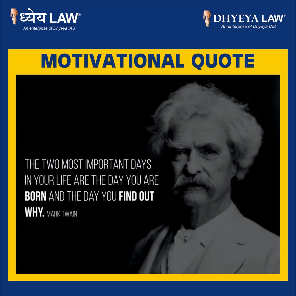 Motivation for the day!🥇🎯

#dailymotivation #success #judiciary #legal #law #dhyeyalaw #importantdays #life #born #why #marktwain