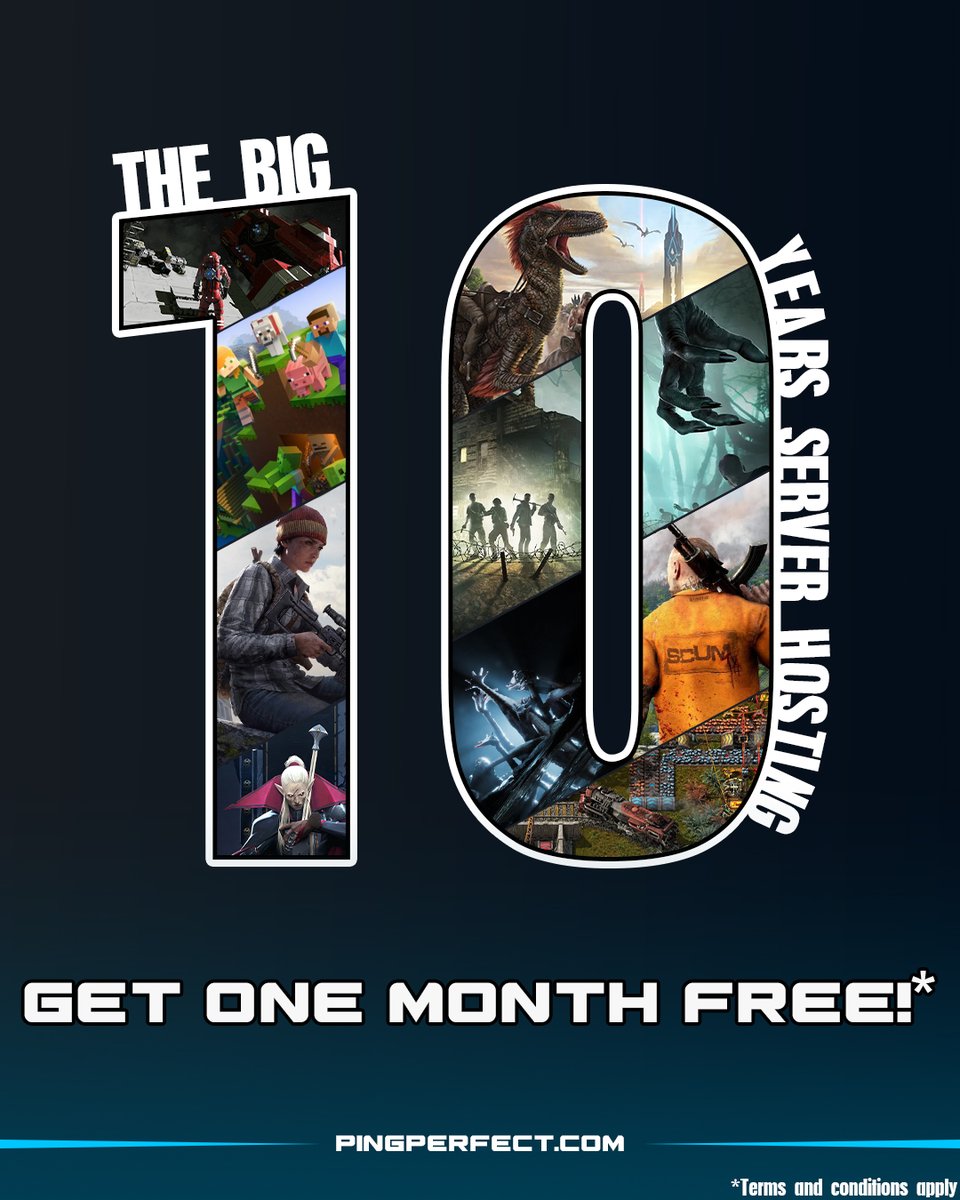 PingPerfect's tweet photo. PingPerfect is celebrating its 10-year birthday and offering you up to a month of free server hosting for almost 200 games! 

Visit https://t.co/T84ZvXUuNd to find out more

#gaming https://t.co/kGOONHkd9E