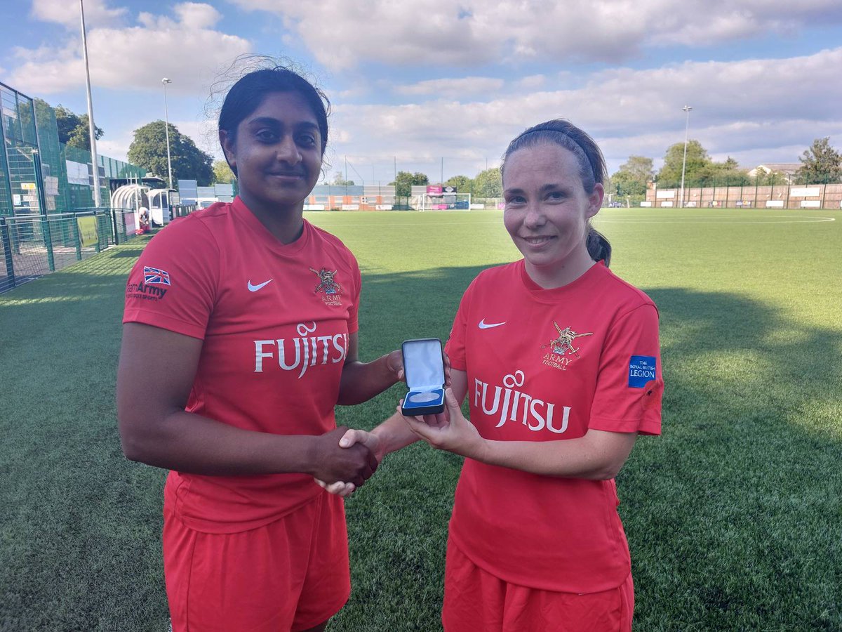 Army Reserve Women's Football (@arwomenfootball) on Twitter photo Some fantastic awards handed out last weekend at the Armed Forces Day Festival of Football in Hereford.
The first, a belated player of the match coin for our fixture versus <a href="/JerseyFA/">Jersey Football Association 🇯🇪</a> in March awarded to OCdt Biju <a href="/MSUOTC/">Manchester & Salford UOTC</a> after an excellent all round performance 💪 Some fantastic awards handed out last weekend at the Armed Forces Day Festival of Football in Hereford.
The first, a belated player of the match coin for our fixture versus <a href="/JerseyFA/">Jersey Football Association 🇯🇪</a> in March awarded to OCdt Biju <a href="/MSUOTC/">Manchester & Salford UOTC</a> after an excellent all round performance 💪