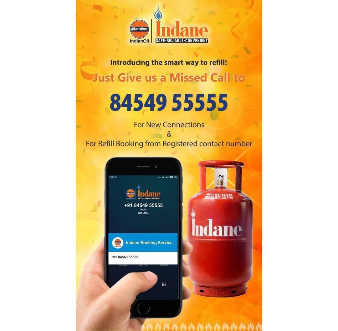 IndianOilcl's tweet photo. Use the smartest &amp; easiest way to refill! Just give a missed call to 8454955555! To apply for a new connection or for refill booking, use your registered contact number. https://t.co/YFlRnPVQhQ