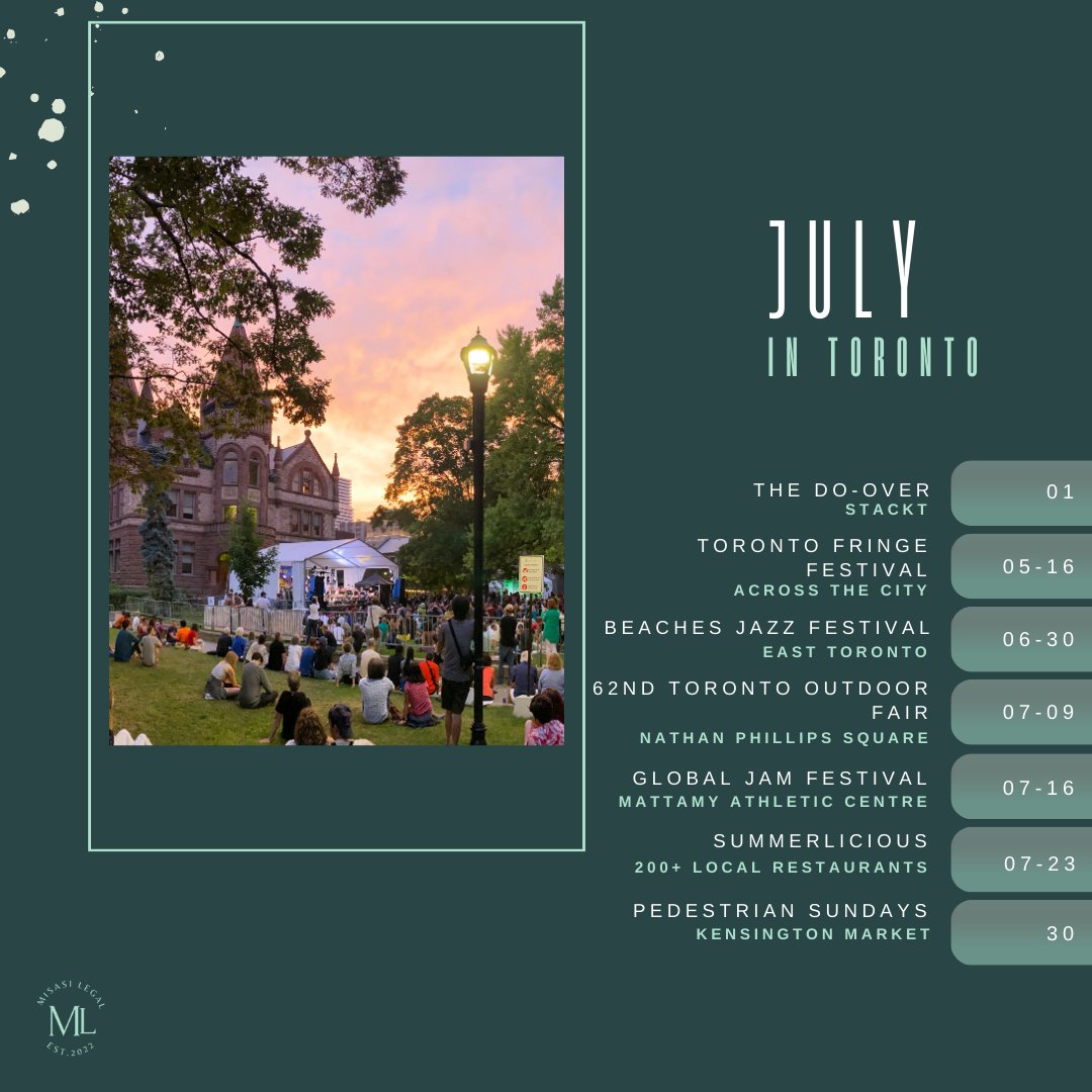 MisasiLegal's tweet image. Misasi Legal is looking forward to supporting events across Toronto in July. We look forward to connecting with you! For more info check out misasilegal.ca & @misasilegal on all social media platforms. #MisasiLegal #July #Events #Canada #Ontario #Toronto #Lawyer