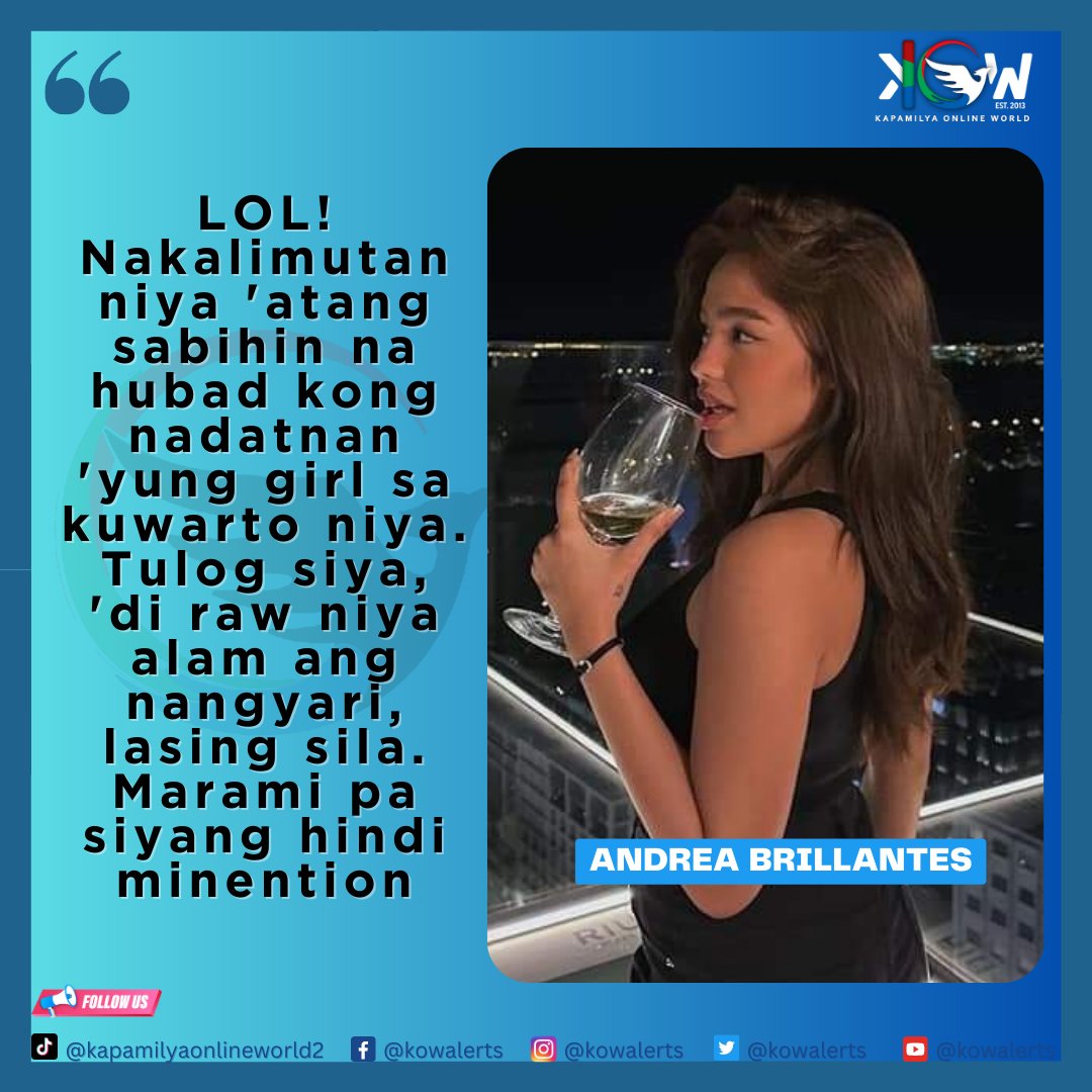 kowalerts's tweet photo. Grabe ang balik Ses!!! 🍿

READ: Andrea Brillantes nag react na sa interview ni Ricci Rivero sa Fast Talk with Boy Abunda.

Ibinahagi ito ni DJ Jhaiho sa kanyang online talk show sa YouTube na Marites University. 

Ayon sa convo nila ni Andrea: 

DJ Jhaiho: "Blythe, what's true? I wanna know kung tama ba ang mga chika ni Ricci. Ano ang totoo? Naloloka na ako sa mga nakikita ko!" 

Andrea: "LOL! Nakalimutan niya 'atang sabihin na hubad kong nadatnan 'yung girl sa kuwarto niya. Tulog siya, 'di raw niya alam ang nangyari, lasing sila. Marami pa siyang hindi minention."

Tama yan Bhie!! Tutok ka na lang sa rito -> https://t.co/xU4NdZFshO