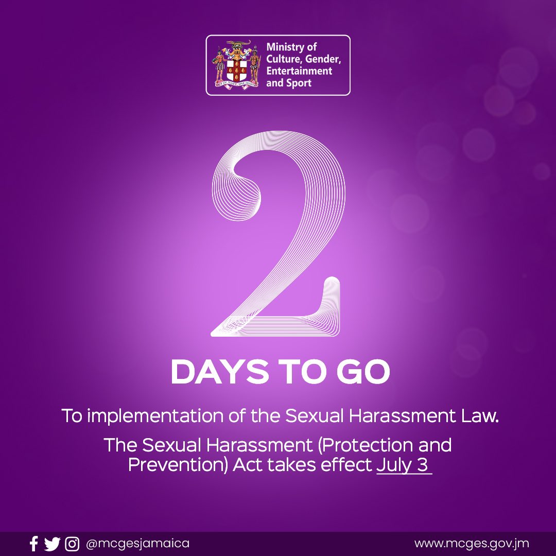 MCGESJamaica's tweet photo. Let’s end sexual harassment. 

#SexualHarassmentActJa
#EndSexualHarassment 
#SettingThingsRight https://t.co/4w4LVYP1Wb