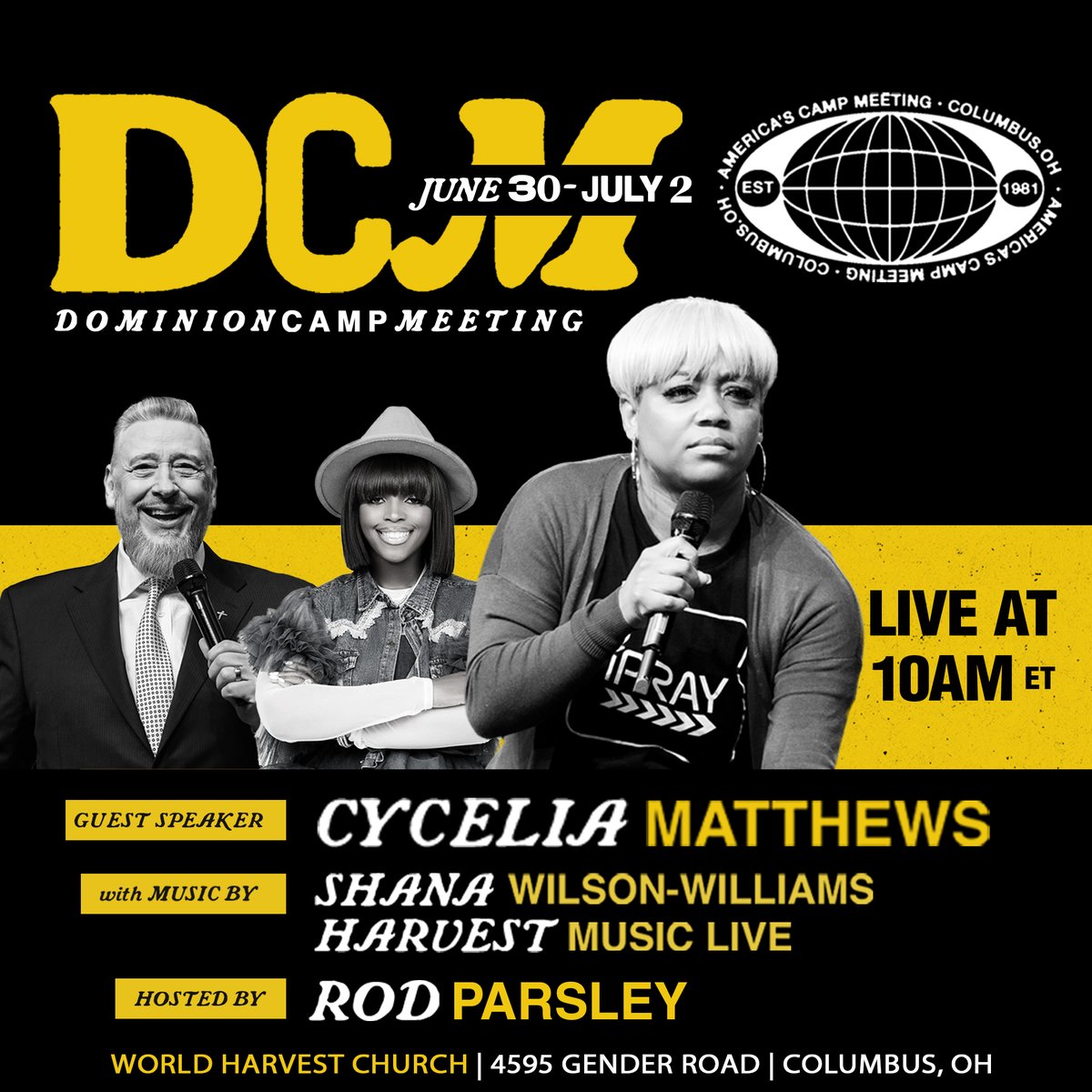 RealRodParsley's tweet photo. Day two of Dominion Camp Meeting 2023 is about to begin with a daughter of the house, Pastor @CyceliaMatthews! Don't miss a moment of this move of God!
Watch LIVE at 10AM Eastern time here: https://t.co/Nim4iJFnL1
#DCM2023 #CyceliaMatthews #rodparsley #whclife #revivalif https://t.co/4Ey29xW1iA