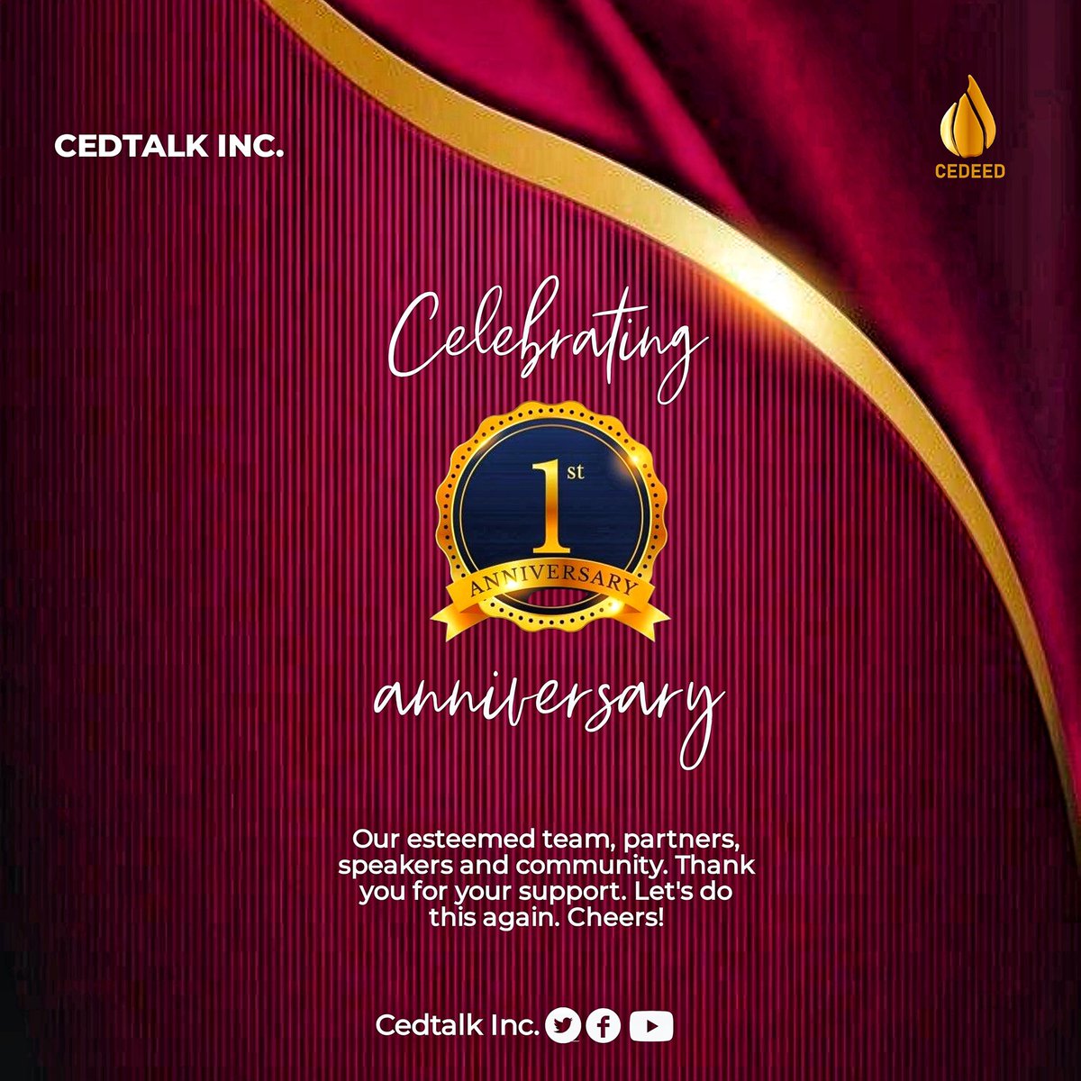 cedtvofficial's tweet photo. Cedtalk inc is one year today. Thank you everyone for your support and friendship. We saw one way to change the world and one thousand men have moved their hearts towards it. 

—Cedtalk team @RaymondRuach @NnewiCity @lota_nna @NnewiConnect https://t.co/VOQaFZrAtm