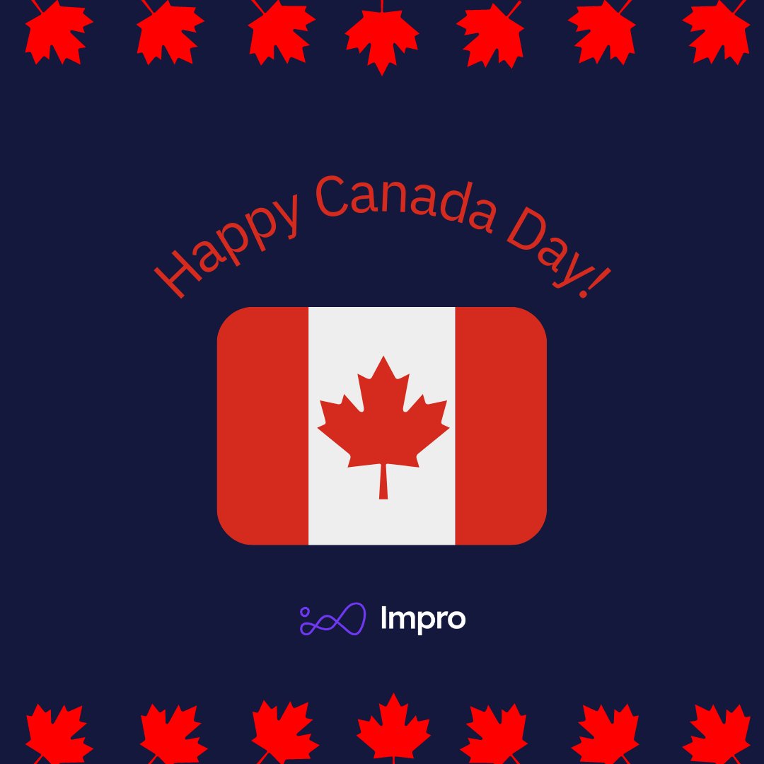 Happy Canada Day! 🍁 Today, we at Impro.AI are celebrating the true North strong and free. Let's come together to appreciate this beautiful nation and its diverse culture! 🥳 #CanadaDay #ImproAI #ProudlyCanadian #Canada