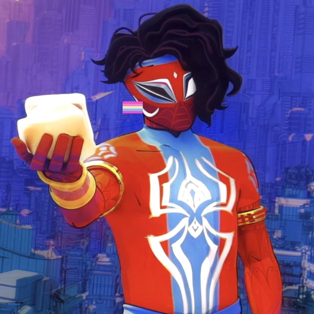 Todays Canon Male to Transfem Headcanon is Pavitr Prabhakar from spiderman across the spiderverse!
they are a pansexual autistic nonbinary transfem that uses she/they/any!
also in a t4t bi4pan relationship with gayatri!