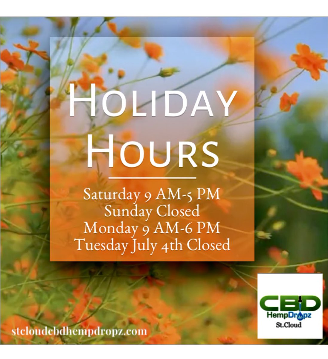 CBDofstcloud's tweet photo. Our store will be closed on #July4th so we can celebrate 🎉 with our families 🇺🇸 our online store is available 24/7! https://t.co/grpbEAvJtr 💻 #CannabisCommunity #CBD #cbdoil #SaturdayVibes #4thofJuly #4thofJulyWeekend #hemp #cbdcommunity #420community #July4thWeekend #holiday https://t.co/WvpqAqPcZI