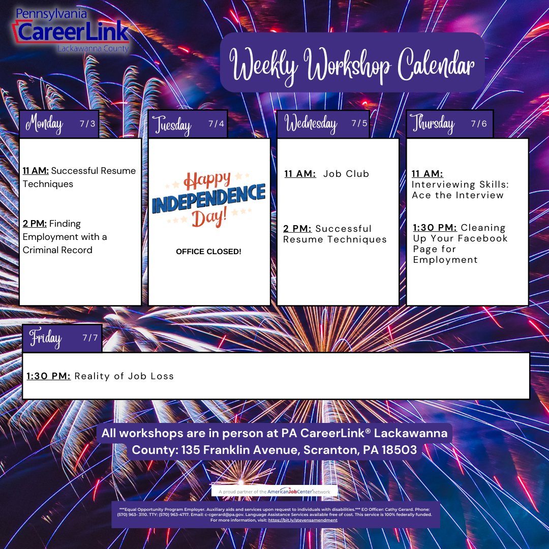 Wondering how you can develop your professional skills this week? Try a workshop in person at 135 Franklin Avenue, Scranton, PA 18503!