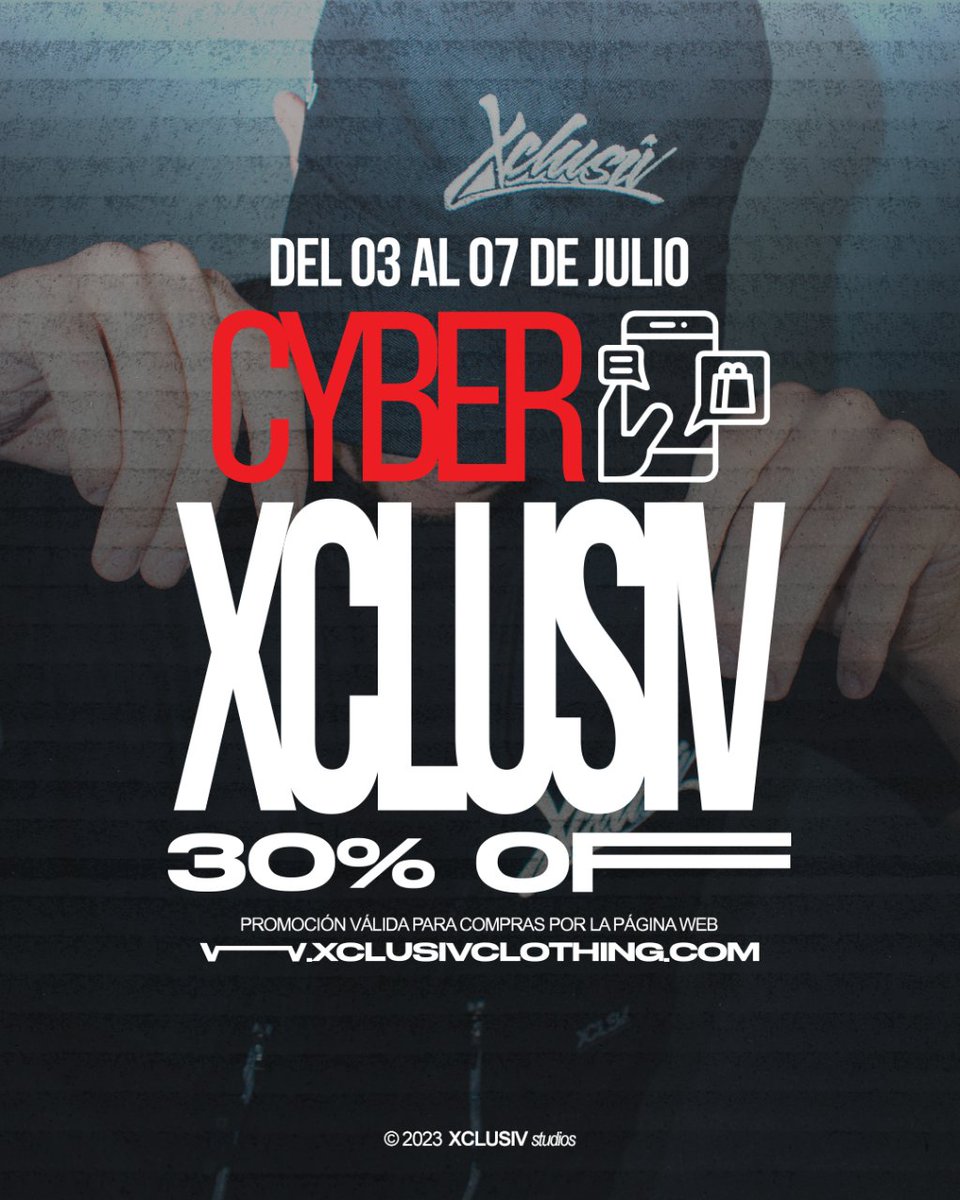 📣 ¡Llegó el CYBER XCLUSIV! 📣
Prepárense para disfrutar de un 30% OFF en todas nuestras prendas.
Del 03 al 07 de Julio encuentra las mejores ofertas y descuentos exclusivos en nuestra web 📈 🔥
💻 xclusivclothing.com 
#cyberxclusiv #xclusivclothing #worldwideshipping