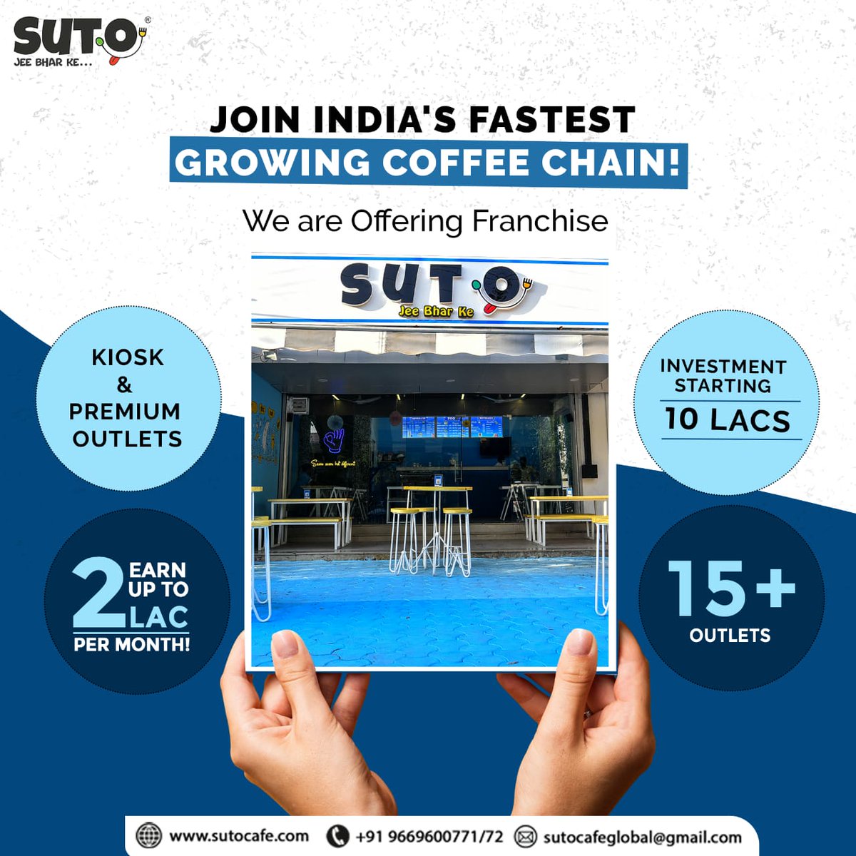 sutocafe's tweet photo. 🚀☕ Join our Fastest Growing Coffee Chain and Be a Part of India's Thriving Coffee Culture.

💰 Earn up to 2 Lacs per Month with Lucrative Franchise Opportunities.

☕ Don't Miss Out on this Brewing Success Story!
#suto #sutocafeglobal #sutocoffee #jaunpur #grandopening https://t.co/7zYVMwESt6