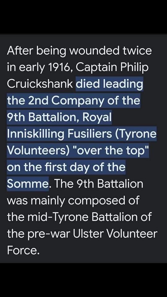 Omagh True Blues LOL937 commemorates the Somme with small tribute to Past Worshipful Master of the True Blues lodge
Captain Philip Cruikshank
