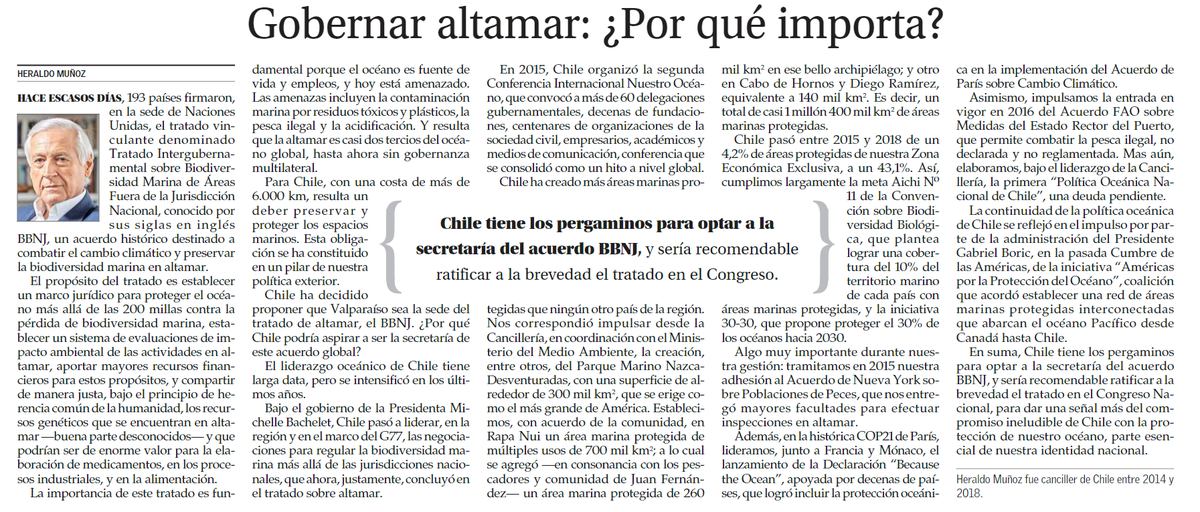 HeraldoMunoz's tweet photo. Por qué importa salvar el Océano, especialmente altamar? El Océano regula el clima, es fuente de vida y empleos, y está bajo amenaza. Por eso, regular altamar, sin gobernanza hasta ahora, es un enorme logro. Chile lidera. https://t.co/H8L9OFHucf